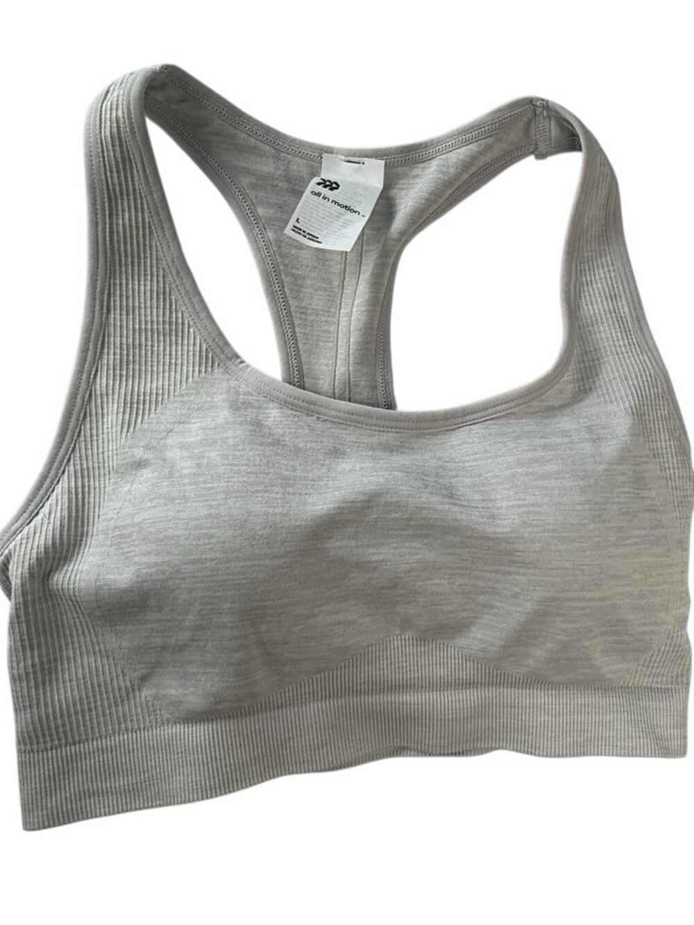 New NWT All in Motion Sports Bra.  Light Gray. Size Women's Large
